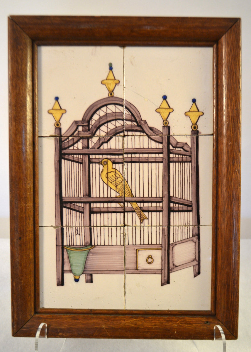 DELFT デルフト 額縁 陶板 壁掛タイル アンティーク　鳥 Delft Tile Panel (Bird In Cage) – Cal-a-Vie Antique Boutique