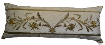 Antique European Raised Gold Metallic Embroidery Pillow