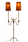 Unique Iron Floor Lamp with rawhide hand- stitched lamp shades.