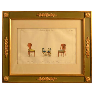 19th Century Framed Hand Colored Engraving of Furnishings