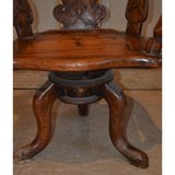 19th Century Swiss Hand Carved Wood Swivel Desk Chair