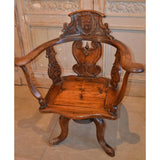 19th Century Swiss Hand Carved Wood Swivel Desk Chair