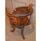 19th Century Swiss Hand Carved Wood Swivel Desk Chair