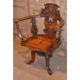 19th Century Swiss Hand Carved Wood Swivel Desk Chair