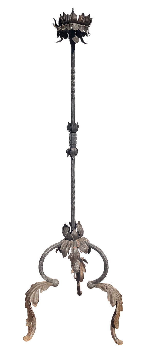 Antique Wrought Forged Iron Pricket Candle Torchiere