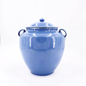 Cornflower Blue covered pot, circa 1900, Handmade, Unique