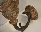 Pair Of Louis XVI Painted Carved Wooden Sconces With Bronze Arms