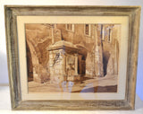 Framed Watercolor Drawing Of A Fountain
