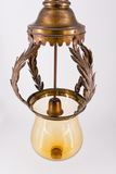 Wrought Iron Lantern w/Amber Glass Globe