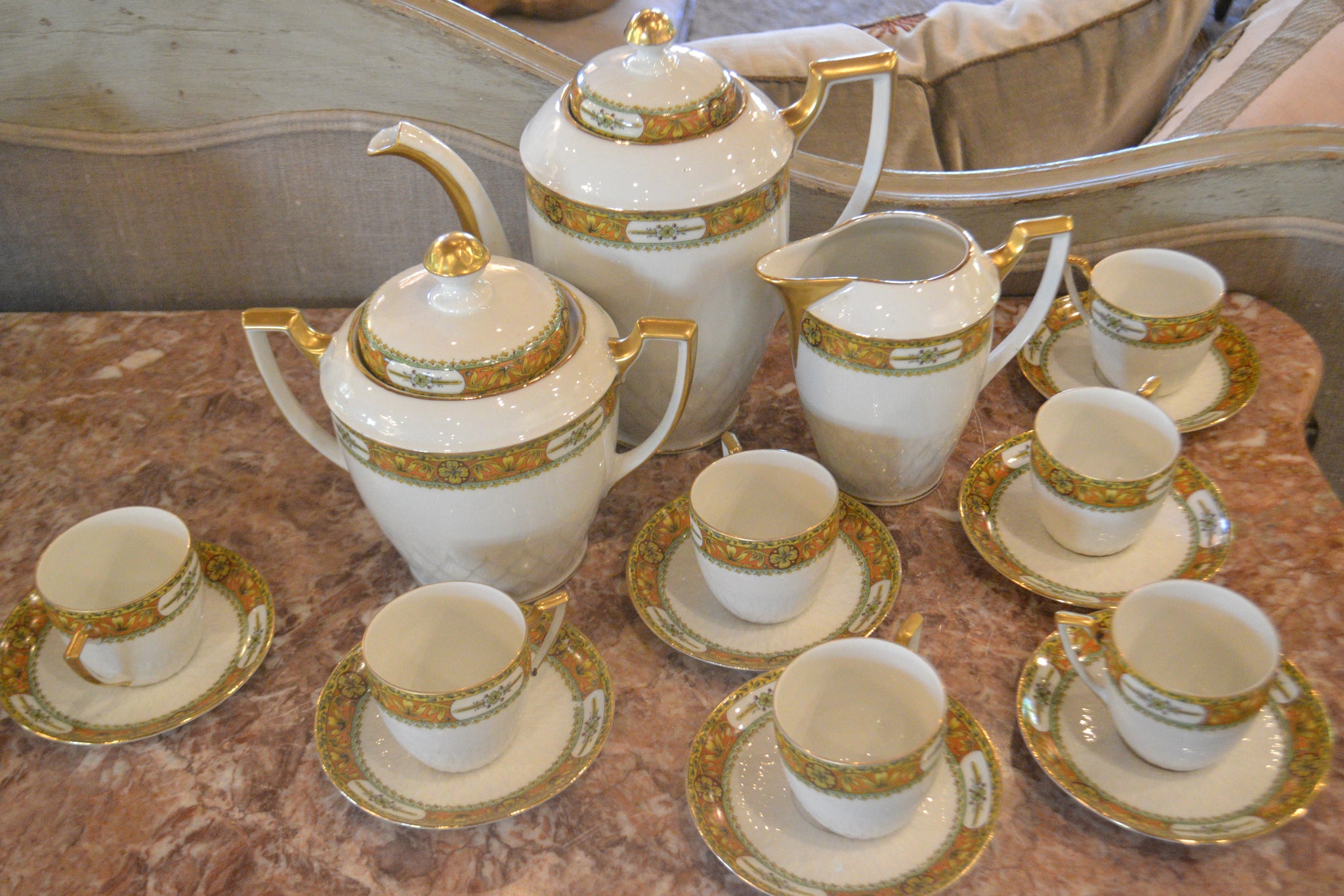 Autumnal color Limoges Tea Set , Service for 6, plus 1 – Cal-a-Vie