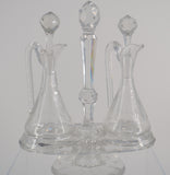 Crystal oil and vinegar server, and salt and pepper servers