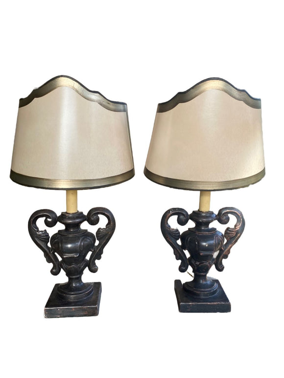 Pair of Urn Lamps with Half Shield Shades (Italian)