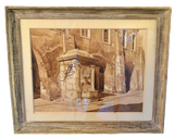 Framed Watercolor Drawing Of A Fountain