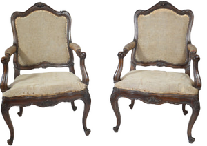 Pair of Louis XV  Walnut Fauteuils