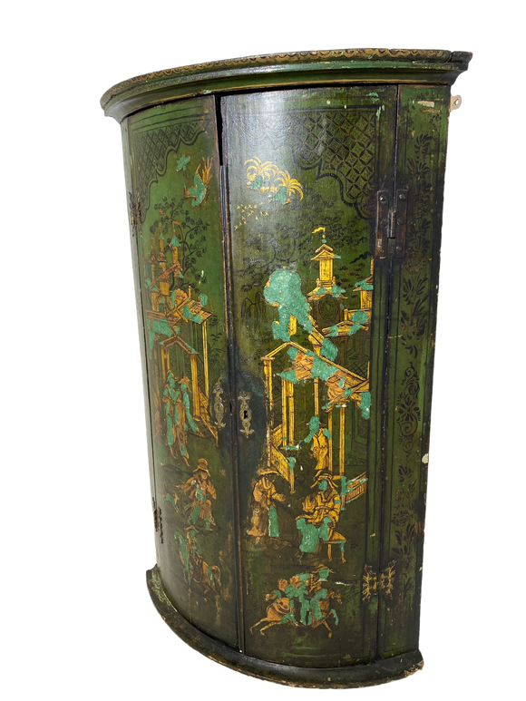 George III Green-Lacquered Hanging Corner Cabinet