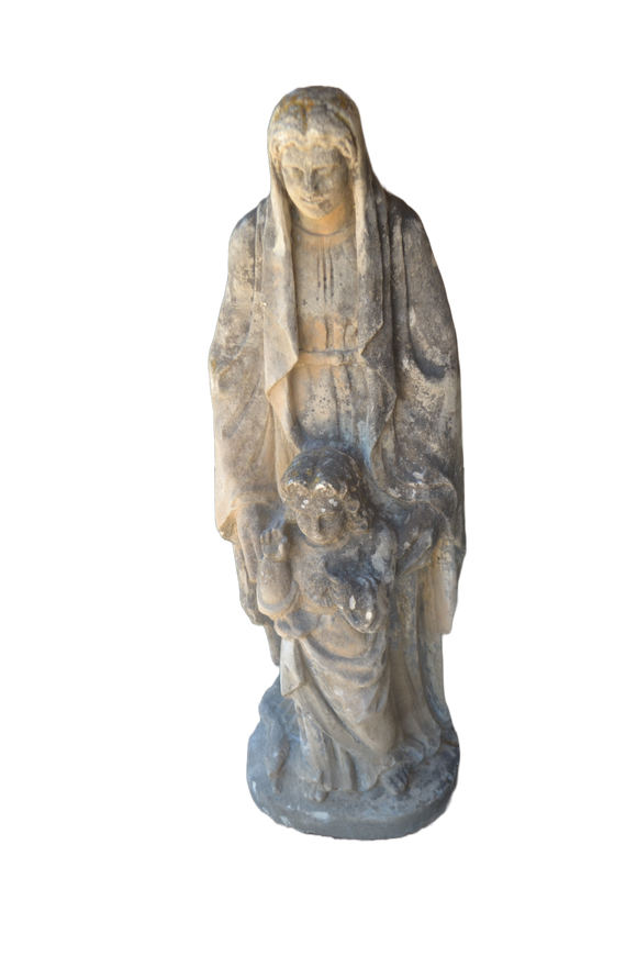 Carved Stone Statue of Saint Anne and the child Mary