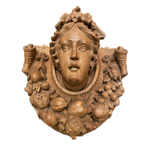 Continental Carved Walnut Garden Cartouche Figure
