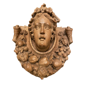 Continental Carved Walnut Garden Cartouche Figure