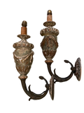 Pair Of Louis XVI Painted Carved Wooden Sconces With Bronze Arms