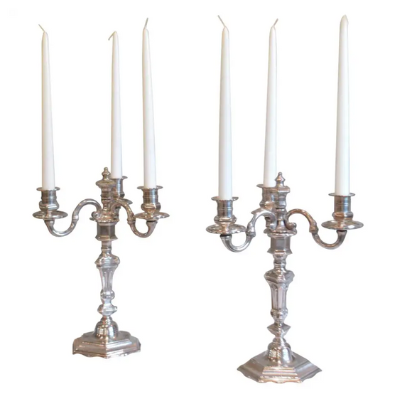 Pair of silver plated bronze candelabras