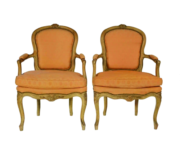 Pair Of Louis XV Carved And Creme Peinte Fauteuils