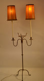 Unique Iron Floor Lamp with rawhide hand- stitched lamp shades.