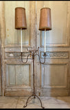 Unique Iron Floor Lamp with rawhide hand- stitched lamp shades.