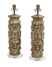 Pair of Parcel-Gilt Molded Plaster Table Lamps